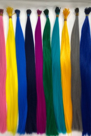 Fiber Renkli Boncuk Kaynaklık Saç Fosforlu Sar10 Adet +Takım Boncuğu